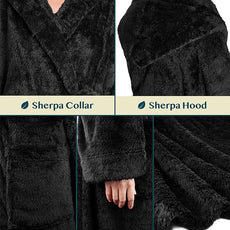 PAVILIA Women Hooded Plush Soft Robe | Fluffy Warm Fleece Sherpa Shaggy Bathrobe