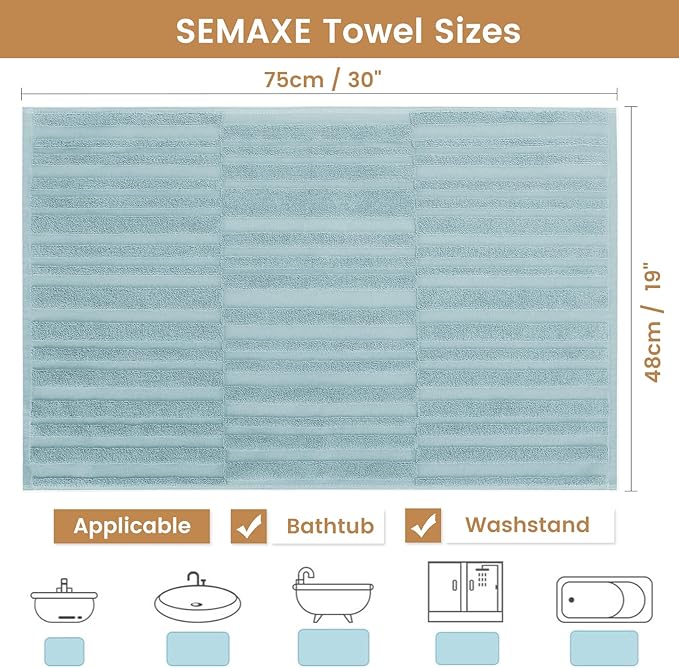 SEMAXE Bath Mat for Bathroom 2-Pack, 100% Cotton Non-Slip Mats [Not a Bathroom Rug], Super Absorbent and Soft Floor Towels, Machine Washable Shower Foot Towels, Aqua Blue