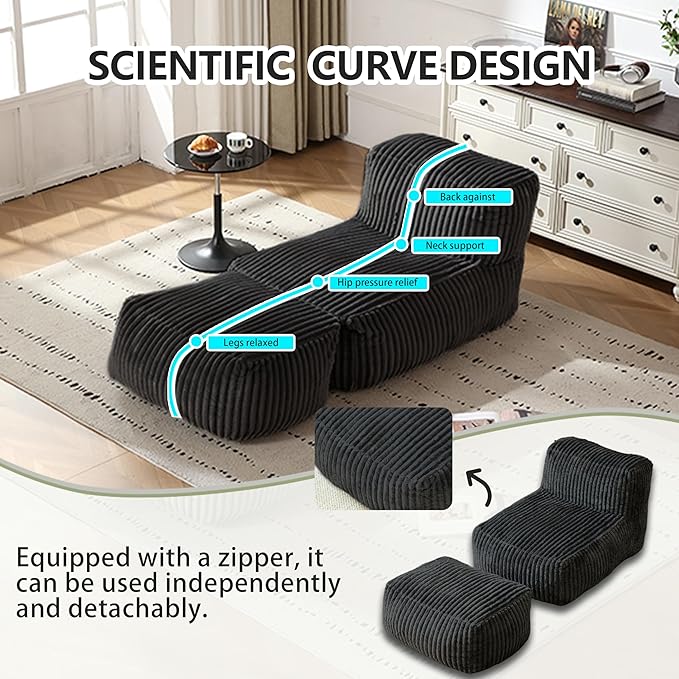 Premium Beige Bean Bag Chair for Adults with Armrest- Ultra Plush Memory Foam Lounge Sofa & Comfy Reading Nook Chair for Bedroom, Living Room & Dorm (White, MoFa)