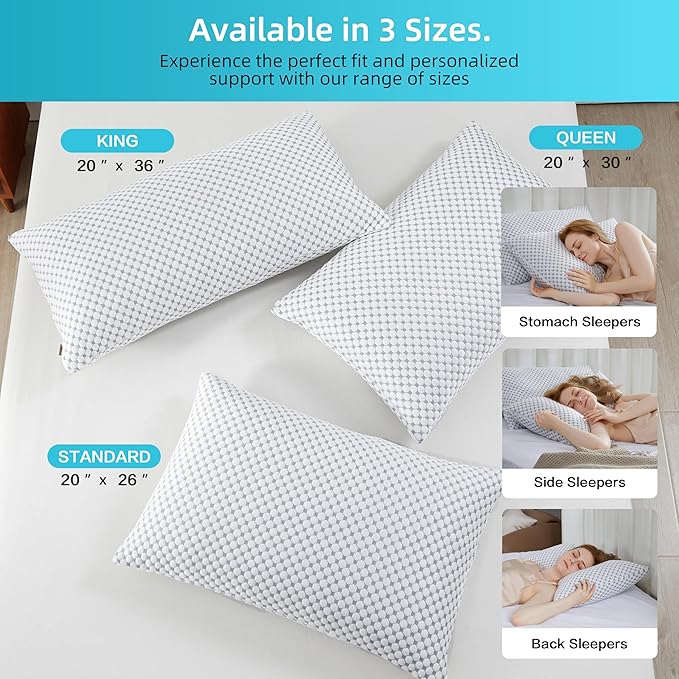 SAPHREAS Cooling Bed Pillows Queen for Sleeping, Luxury Hotel Shredded Memory Foam Pillows for Back Side Stomach Sleepers, Cool Firm Pillow for Neck Support