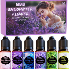 Flower Essential Oils Set for Home,Fragrance Oil Scented Oils for Diffusers-Cherry Blossom, Mystery Rose, Rosemary, Vanilla, Lavender, Luxury Violet,6x10mL