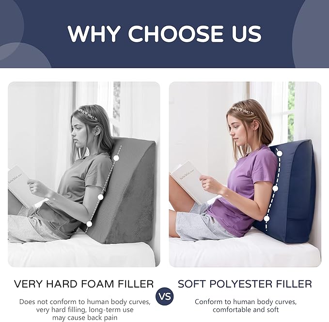 Daneey Back Pillow for Sitting in Bed, Back Support Pillow for Couch, Removable Velvet Cover, Blue