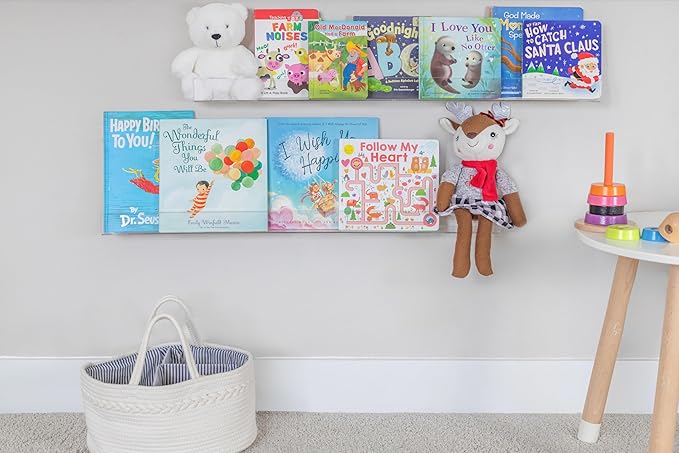 Rebecca Luxurious Acrylic Floating Shelves for Wall - 2 Pack of 24" x 2" x 4" - 5mm Thick Clear Book Shelf for Bathroom, Bedroom, Nursery, Kids Room with Easy Installation Hardware – Cute Bookshelf