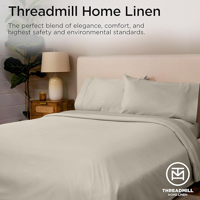 Threadmill Sheets for Twin Mattress | 600 Thread Count Twin Bed Sheets Set with 15” Deep Pocket | Sateen Weave 3-Piece Bedding Set with Cooling Effect | Taupe
