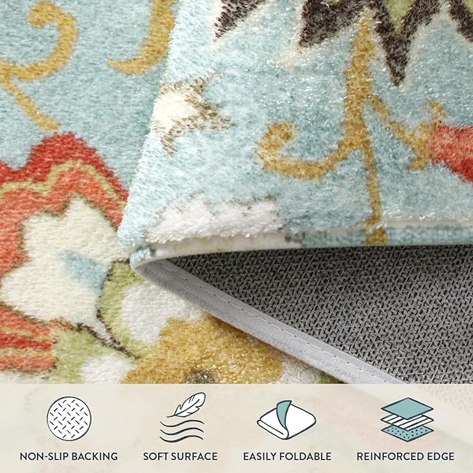 Lahome Collection Modern Floral Round Rug - 3' Diameter Non-Slip Distressed Area Rug Small Accent Throw Rugs Floor Carpet for Door Mat Entryway Bedrooms Laundry Room Decor (3 ft, Paisley)