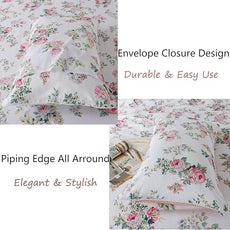 FADFAY Sheets Set King Pink Rose Floral Bed Sheet Set Vintage Farmhouse Bedding 100% Cotton Ultra Soft Breathable Bedding with Deep Pocket Fitted Sheet 4Pcs, King Size
