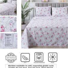 FADFAY Rose Sheets Set Twin XL Pink Floral College Bedding Rustic Botanical Dorm Sheets Vintage Farmhouse Bedding 100% Cotton Breathable Collection with Deep Pocket Fitted Sheet 4Pc, Twin XL Size