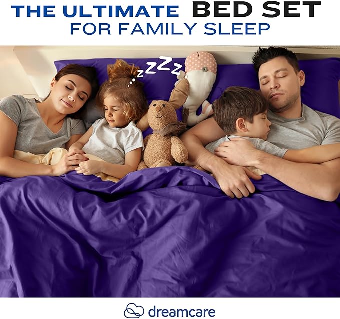 DREAMCARE King Size Sheets Set – 4 pcs Cooling Sheets – up to 21” Deep Pocket King Sheet Set – Hotel Luxury Sheets & Pillowcases – Superior Softness 100% Fine Microfiber with Side Pocket – Purple DREAMCARE