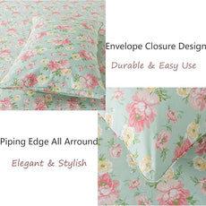 FADFAY Sheets Set Full Pink Rose Floral Shabby Yellow Peony Bed Sheet Set Vintage Farmhouse Cotton Soft Breathable With Deep Pocket Fitted Sheet 4Pcs, Full Size