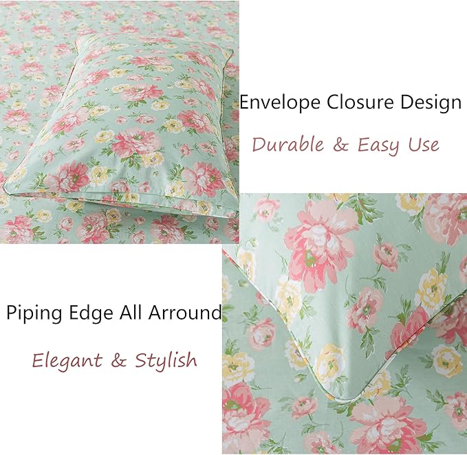 FADFAY Sheets Set Full Pink Rose Floral Shabby Yellow Peony Bed Sheet Set Vintage Farmhouse Cotton Soft Breathable With Deep Pocket Fitted Sheet 4Pcs, Full Size