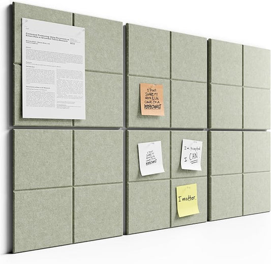 Bumusty Large Cork Board Alternative-36 x24 Felt Bulletin Board Tiles, with 30 Pushpins, 40 Adhesive Tabs, 6-Pack Slat Wall Paneling, Cork Boards for Office Push Pin Board Felt Board-Sage