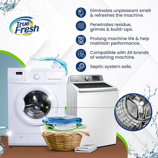 True Fresh Washing Machine Cleaner Tablets, 15 Solid Deep Cleaning Tablet, Finally Clean All Washers Machines Including HE Front Loader Top Load
