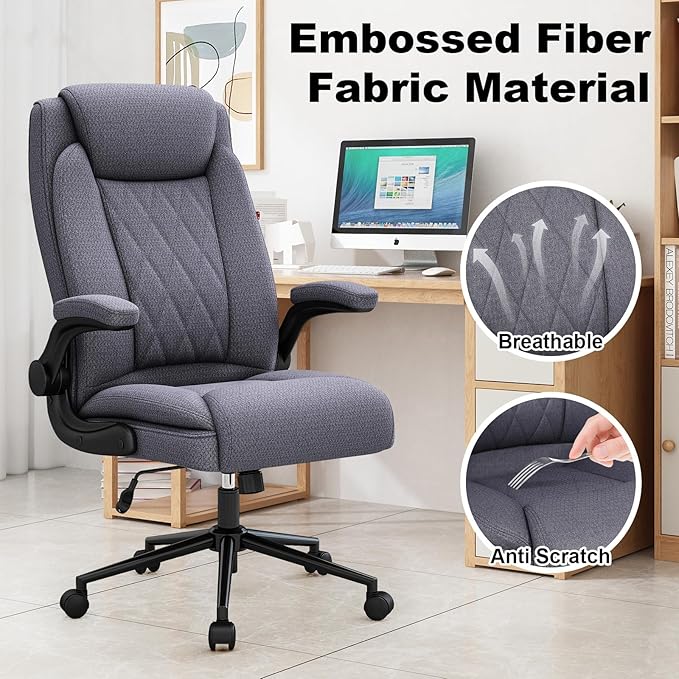 ralex-chair Big and Tall Office Chair -500 lb Heavy Duty Office Chair for Big Man, Fabric High Back Executive Office Desk Chair with 120° Tilt Rock,Computer Desk Chair with flip up arm - Grey