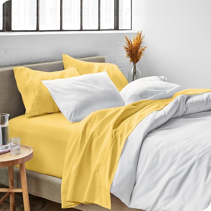 Bare Home King Sheet Set - Luxury 1800 Ultra-Soft Microfiber King Bed Sheets - Double Brushed - Deep Pockets - Easy Fit - 4 Piece Set - Bedding Sheets & Pillowcases (King, Lemon Drop) BareHome