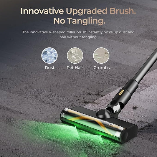 JIGOO Cordless Vacuum Cleaner 33Kpa 480W Ultra Strong Suction Stick Vacuum Cordless Rechargeable 55 Minutes Runtime with LED Headlight Portable Vacuum Cleaner for Floors, Pet Hair (V700)