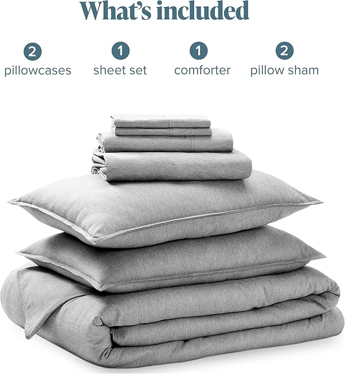 Bare Home Bed-in-A-Bag 7 Piece Comforter & Sheet Set - King - Goose Down Alternative - Ultra-Soft 1800 Premium Bedding Set - Cationic (King, Heathered Charcoal)