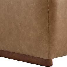 CHITA Storage Ottoman with Tray Lids, FSC Certified Small Rectangular Bench for Living Room, Bedroom, Faux Leather in Saddle Brown