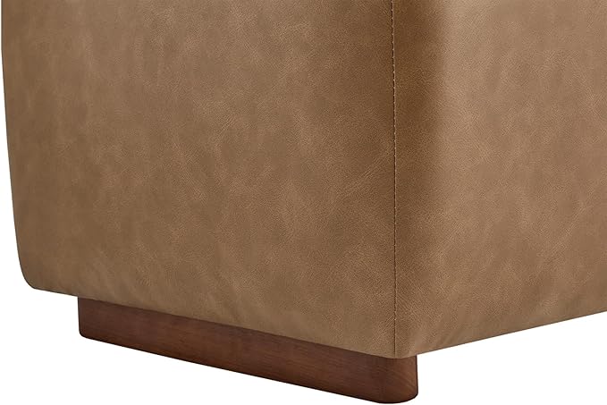 CHITA Storage Ottoman with Tray Lids, FSC Certified Small Rectangular Bench for Living Room, Bedroom, Faux Leather in Saddle Brown