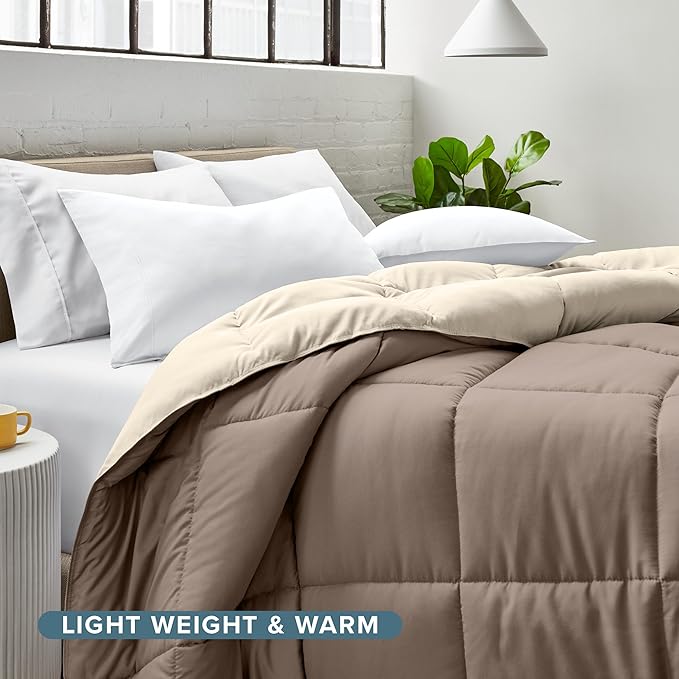 Bare Home Oversized King Comforter - Reversible Colors - Goose Down Alternative - Ultra-Soft - Premium 1800 Series - All Season Warmth - Bedding Comforter (Oversized King, Taupe/Sand)
