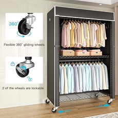 FUTASSI Black Clothing Rack with Black Cover, P1C Plus Rolling Closet with Wheels, Metal Garment Rack for Hanging Clothes, Clothing Storage Wardrobe, 46