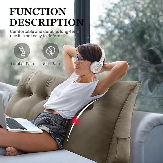 10 lbs Thickened Wedge Pillow Headboard Body Positioner Bed Wedge Pillow Backrest Support Triangular Headboard Cushion with Side Pocket Gift for Mom Velvet Positioning Support Taupe Full