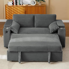Convertible Corduroy Sofa Bed with USB Charging Port & Cup Holders, 68.11