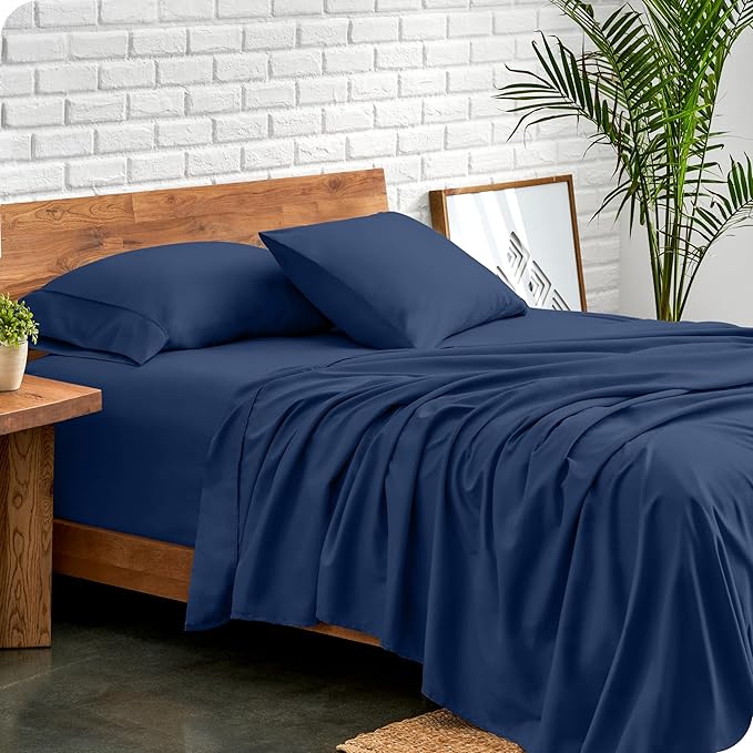 Bare Home Queen Sheet Set - Luxury 1800 Ultra-Soft Microfiber - Double Brushed - Deep Pockets - Easy Fit - 4 Piece Set - Bedding Sheets & Pillowcases (Queen, Dark Blue)