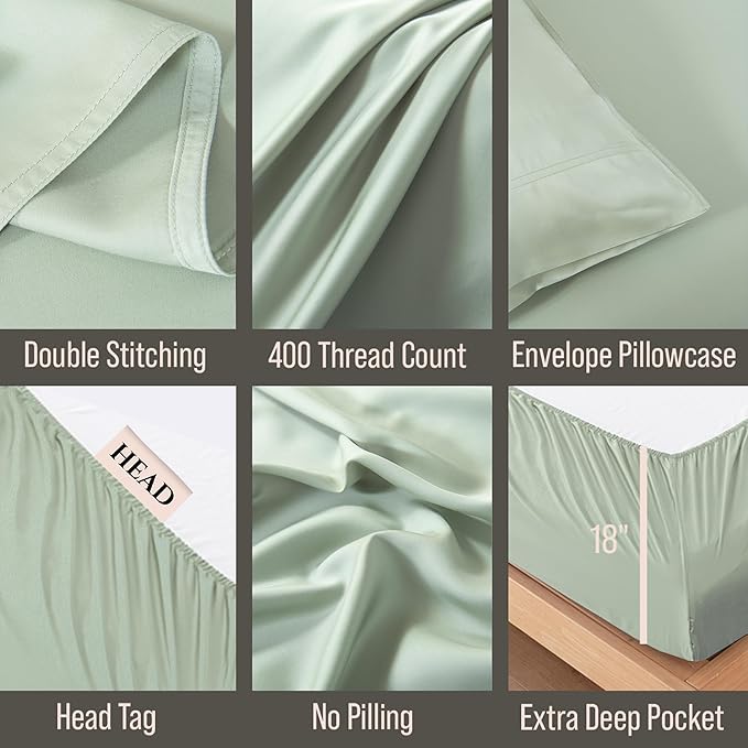 Bella Coterie Luxury Bamboo Viscose Full Size Sheet Set | 100% Organically Grown | Ultra Soft | Cooling for Hot Sleepers | 18" Deep Pocket [Sea Glass] BC