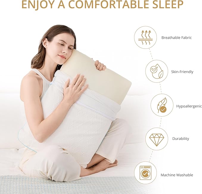 EGOHOME Bed Pillow Standard Size - Memory Foam Made in USA - for Side, Back and Stomach Sleepers, Neck Support with Washable & Removable Cover, Medium Soft, 1 Pack