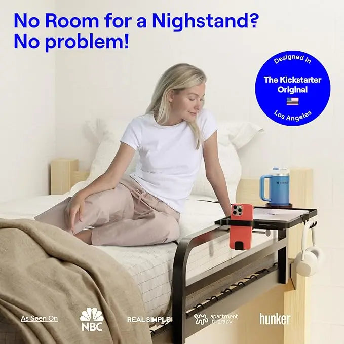 BedShelfie Bedside Shelf for Dorm Room Bunk Bed & Top Bunk, College Dorm Room Essentials, Bedside Caddy, Clip on Floating Tray, Bed Side Table Storage, Loft Nightstand Decor, Black BedShelfie