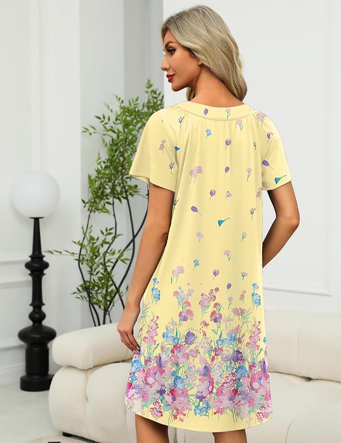 Ekouaer Women Robe Zipper Front Mumu Duster Robes Zip Up Housecoat Soft Sleepwear with Pockets