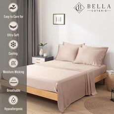 Bella Coterie 7 Piece Luxury Bamboo Viscose Split King Size Sheet Set | 2 Fitted Sheets for Adjustable Beds | 100% Organically Grown | Cooling for Hot Sleepers | 4 Pillowcases [Dusty Rose]