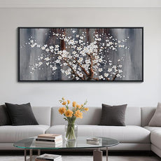 AJAZIKO Large Plum Blossom Canvas Wall Art, Brown Wall Decor, Living Room Cherry Blossom Bedroom Pictures, Framed Artwork, Modern Canvas Paintings, 31x70