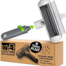 Triton Travel Pet Hair Removal Tool w/Fur Trapping Compartment and Detachable Handle, 60% Smaller Storage Size, Reusable Shedding Roller, Cat and Dog Hair Remover for Furniture, Couch (Gray/White)