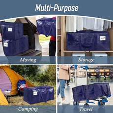 6 Pack Extra Heavy Duty Large Moving Bags with Strong Zipper & Comfortable Handles, Sturdy & Durable Clothes Storage Bags Totes Bins, Blue Packing Moving Boxes for College Supplies, Dark Blue