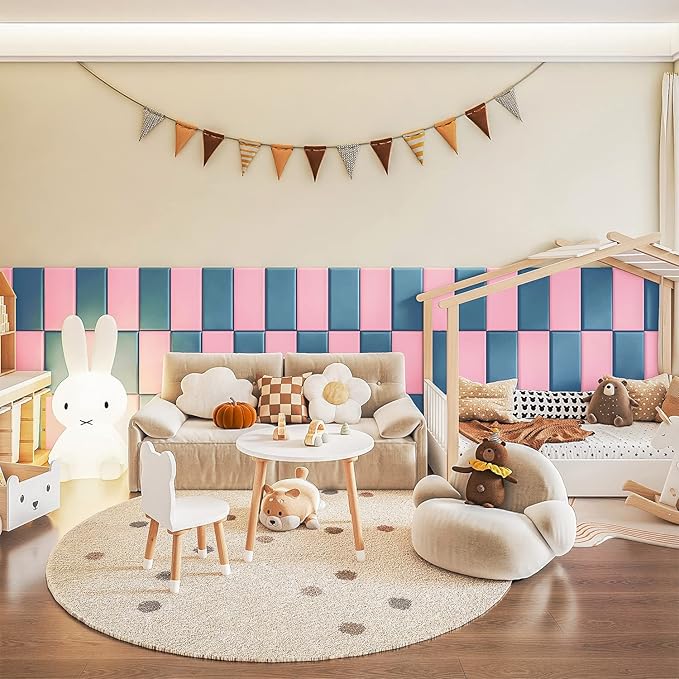 Peel and Stick Headboard Blue Upholstered Wall Panels Pack of 10 Panels 3D Anti-Collision Wall Padding Wall Mounted headboard Soundproof Wall Panels