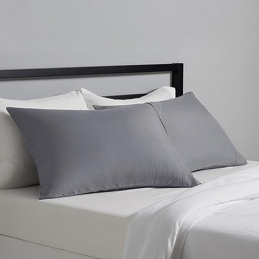 Amazon Basics Standard Pillow Cases Set of 2 - Lightweight, Super Soft Easy Care Microfiber, Dark Gray, 30" L x 20" W, Pillows Not Included