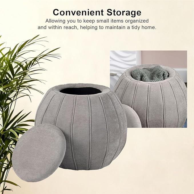 Crestview Collection 18" Foot Stool Ottoman, Round Storage Ottoman Removable Seat, Fabric Round Foot Rest, Vanity Stool, Extra Seating for Living Room, Bedroom, Entryway (Taupe)