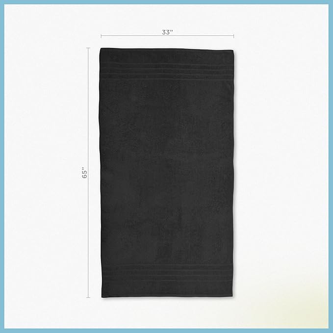Martex 2-Pack Ultimate Performance Bath Sheet Set – 100% Cotton – 33” x 65” – Extra Large Bath Towels – Versatile – Low-Linting – Supersoft Bathroom Set – Super Absorbent – Easy Care – Black