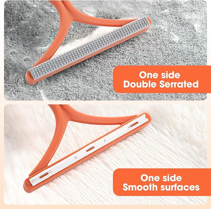 Manual Lint & Pet Hair Remover, Portable Fabric Fuzz Cleaner and Fur Removal Brush for Clothes, Carpets, Furniture, and Car Seats – Reusable Hair Removal Tool for Home and Pets (Orange)