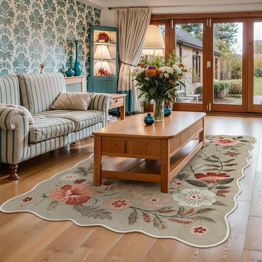 Lahome Floral Washable Rugs for Bedroom, 4X6 Area Rug Ultra-Thin Soft Living Room Rug, Non-Slip Classroom Stain Resistant Lightweight Boho Low-Pile Throw Carpet for ‎Office, Brown
