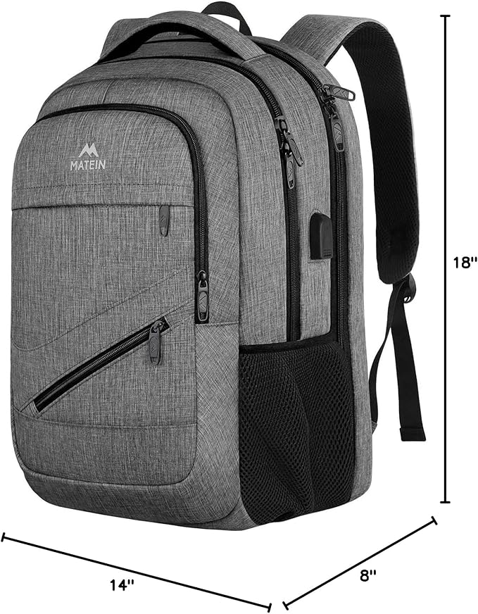 MATEIN 18 Inch Extra Large Laptop Backpack, 50 L Travel Backpack with Anti Theft Pocket & TSA Laptop Compartment for Men Women, Multiple Pockets Business Computer Carry On, Grey