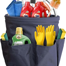 Bucket 17L Cleaning Organizer with Handle with 6 Pockets Foldable Storage Blue Portable Cleaning Bucket Bag Shower Box Home Garden Multifunctional Camping Storage Basket (Blue)