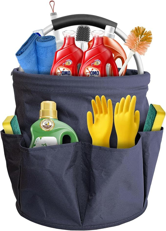 Bucket 17L Cleaning Organizer with Handle with 6 Pockets Foldable Storage Blue Portable Cleaning Bucket Bag Shower Box Home Garden Multifunctional Camping Storage Basket (Blue)