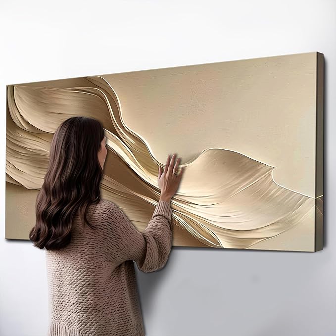 Tailored Canvases Beige Abstract Minimalist Wall Art – Modern Waves Design for Living Room or Office - Neutral Beige Canvas Painting Decor – Contemporary Wall Accent in Minimalist Abstract Style 30x60