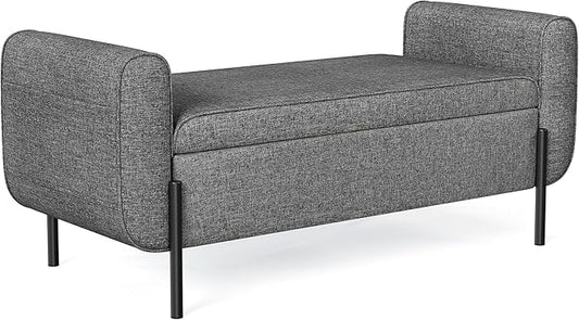 SONGMICS Storage Bench with Armrests, Ottoman for Living Room, Bedroom, Entryway, Steel Legs, Dark Gray ULOM072G01