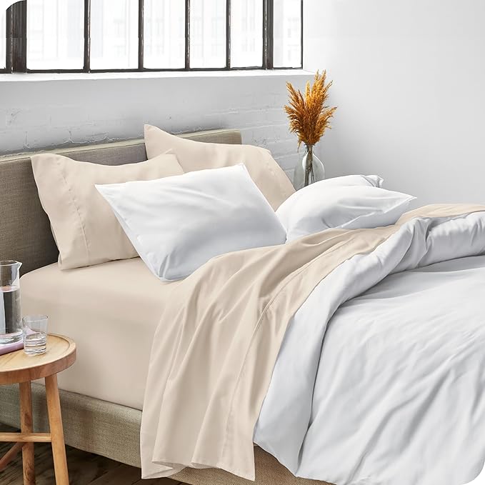 Bare Home Split Head Flex King Sheet Set - 1800 Ultra-Soft Microfiber Bed Sheets - Double Brushed - Deep Pockets - Easy Fit - 4 Piece Set - FlexTop King Bedding (Split Head Flex King, Sand)