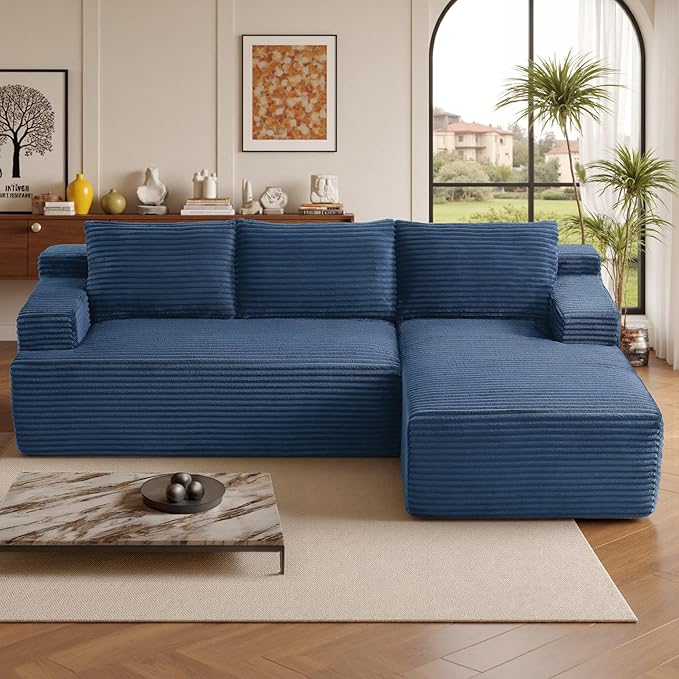 96''Sectional Couches for Living Room Modern Modular Sectional Sofa Upholstered Boneless Couch Comfy Cloud Couch with Chaise (Blue, 96''W Right Facing Chaise)