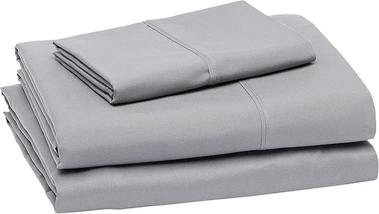 Amazon Basics Lightweight Super Soft Easy Care Wrinkle Free Microfiber 3 Piece Bed Sheet Set with 14-Inch Deep Pockets, Twin, Dark Gray, Solid, Kids, Men & Women Bedding (Pack of 4) AmazonBasics