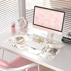 QIYI Large Mouse Pad, Exotic Pattern Desk Mat for Desktop, Women Girls Office Décor Desk Accessories, PU Leather Waterproof Gaming Mousepad, Tropical Plants Gold Desk Pad Computer Mat, 31.5